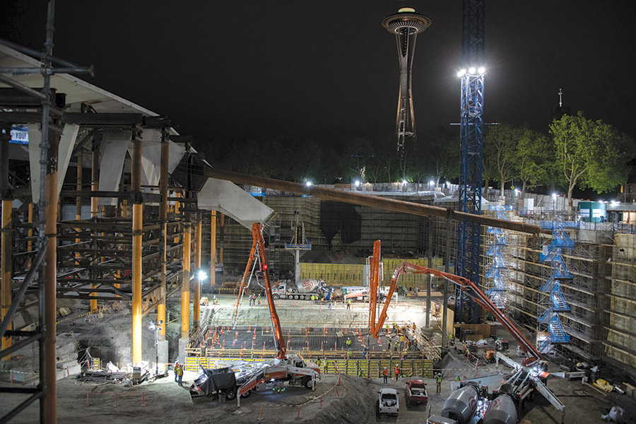 Night construction at Climate Pledge Arena from Corona Steel's portfolio