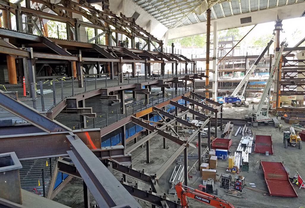 Structural steel construction inside Climate Pledge Arena from Corona Steel's portfolio