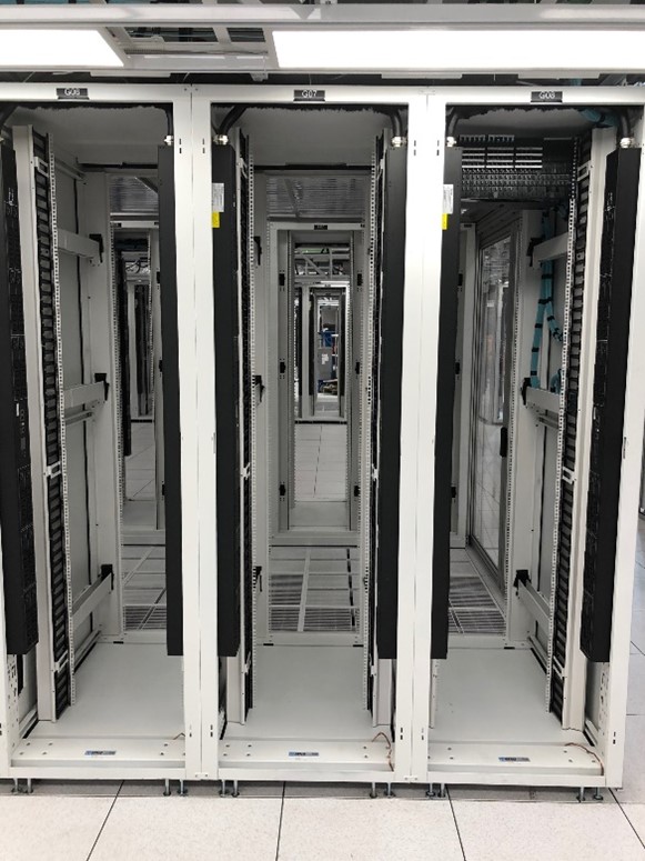 Rows of equipment cabinets at MegaWatt's 15 MW Santa Clara data-center project